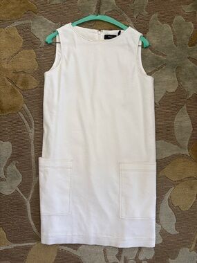 Theory White Sleeveless Shift Dress with Front Pockets Size 4